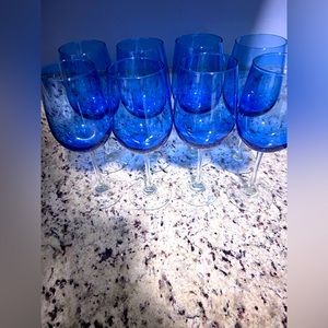 Set of 8 Cobalt Blue Wine Glasses